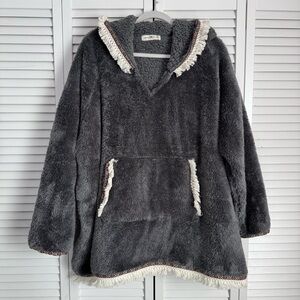 Natural Life Teddy Sherpa Blanket Hoodie Gray Oversize Pullover Sweater One Size
